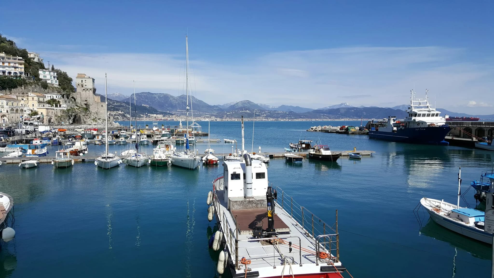 Cetara harbour with the fishing boats moored