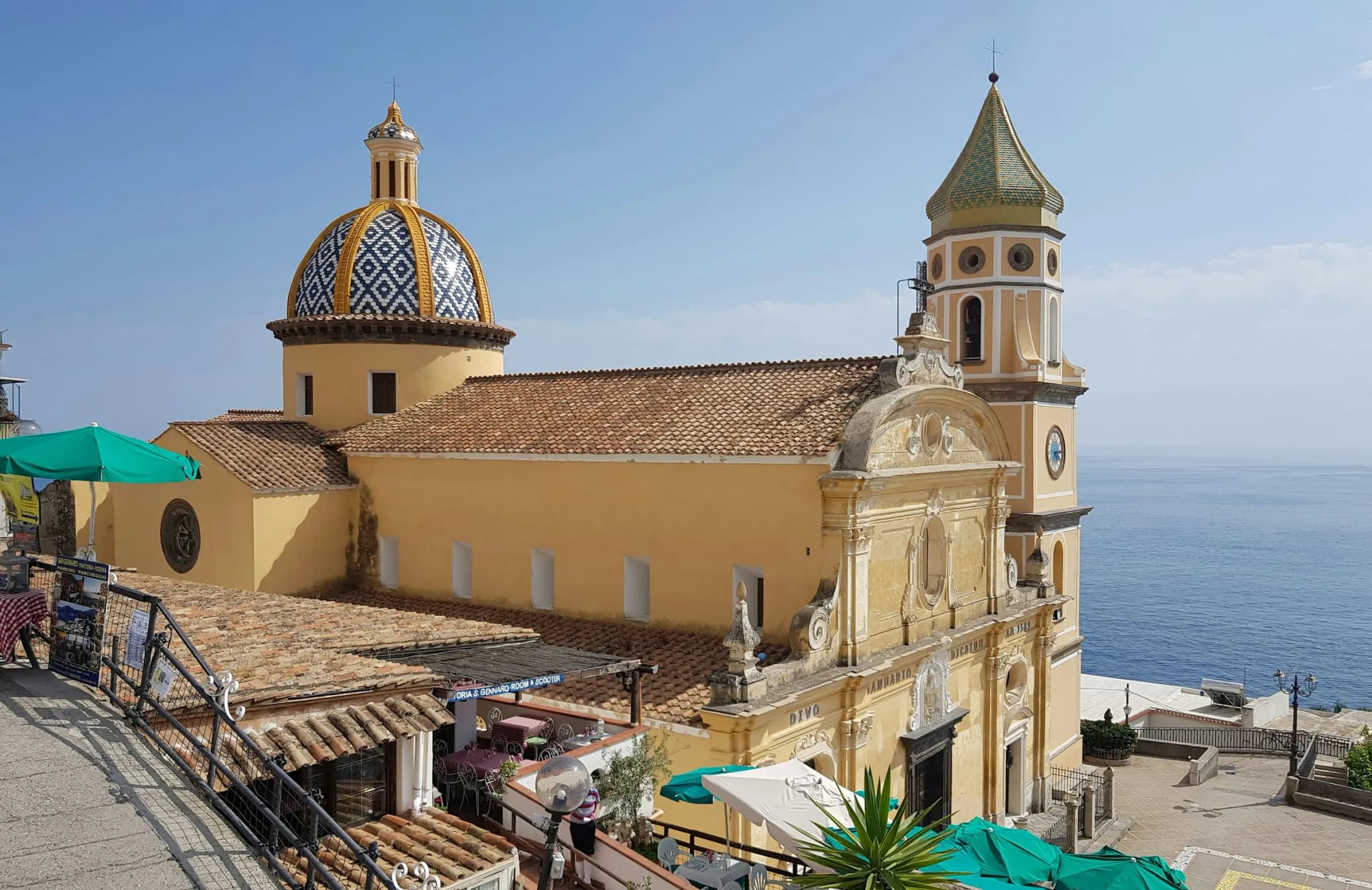 San Gennaro in Praiano, its tiled dome over the sea