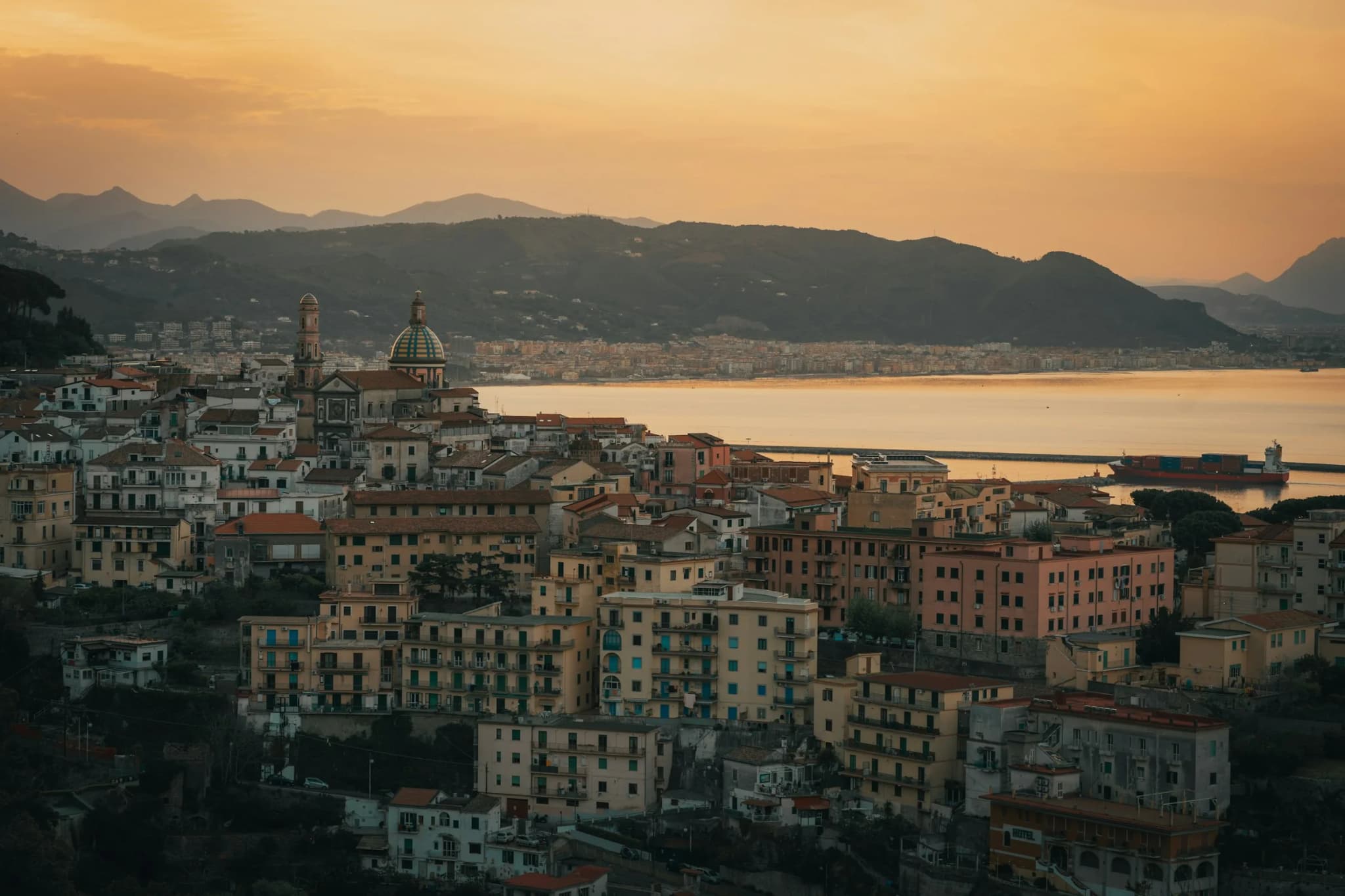 Vietri sul Mare in late afternoon light, the Gulf of Salerno beyond